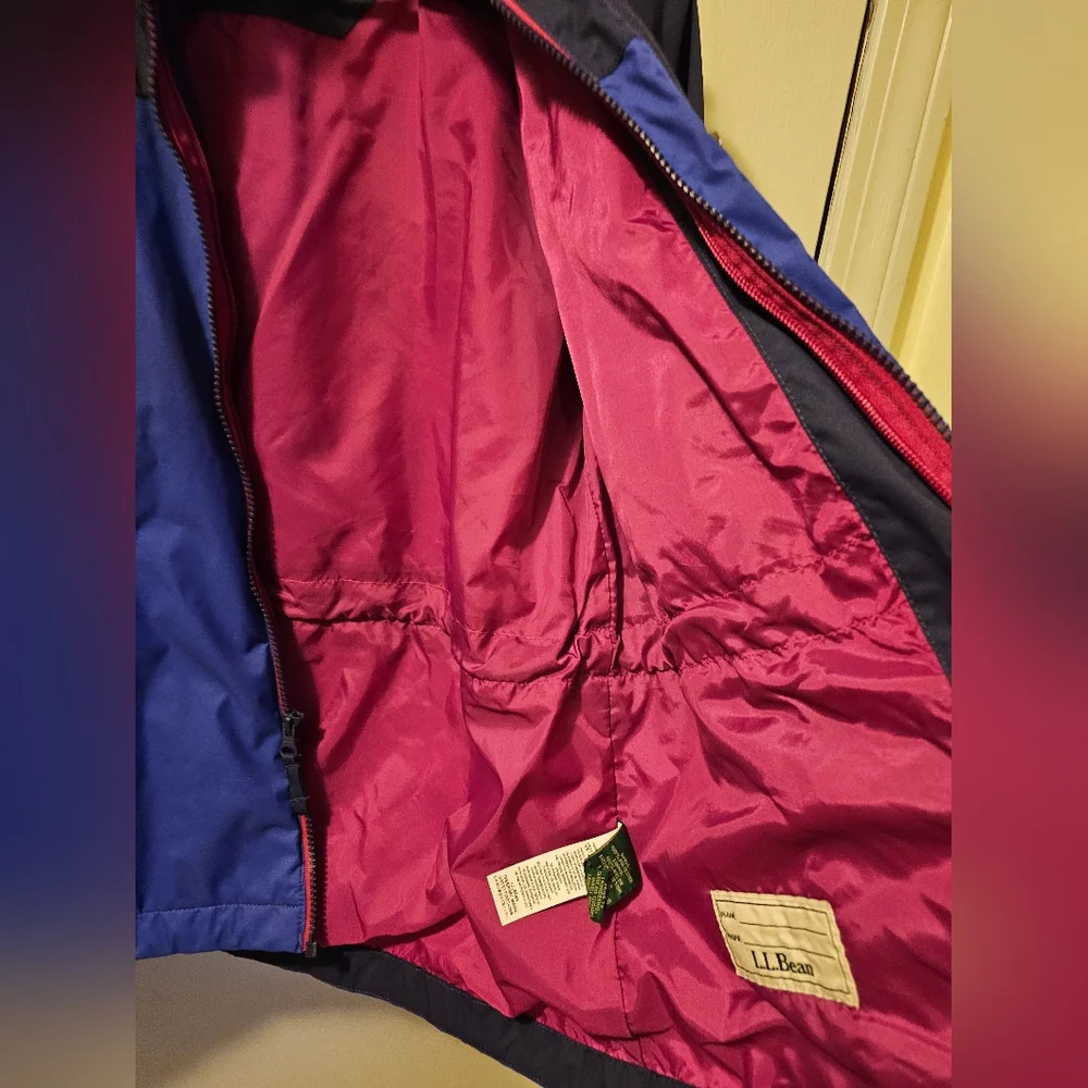 LL Bean Hooded Lined Windbreaker Jacket Blue/Pink Girl's Size L 14-16